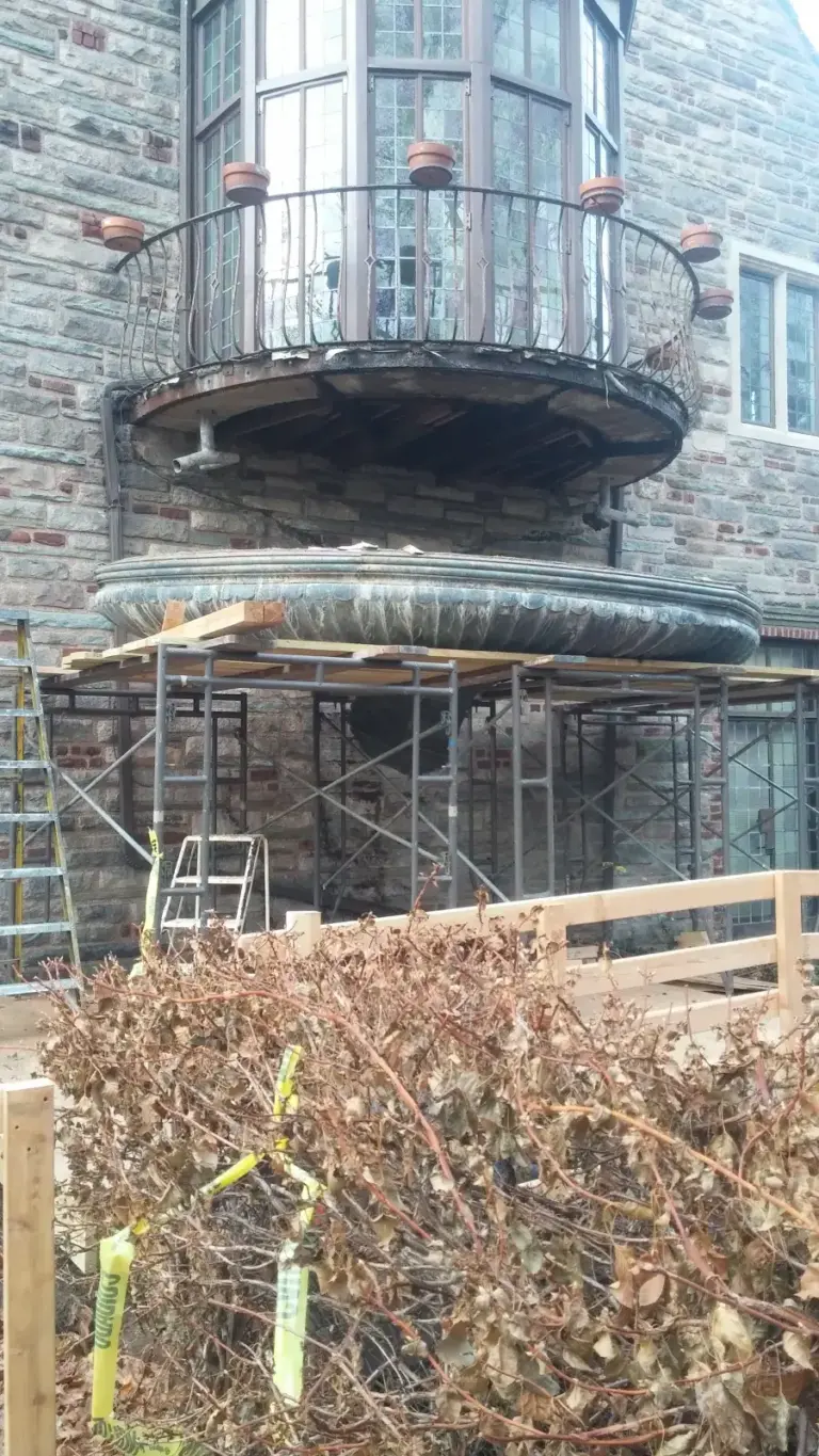 Glenn Miller House — Oriel, Copper Cladding & Steel Railing Restoration — before restoration by Olek Inc.