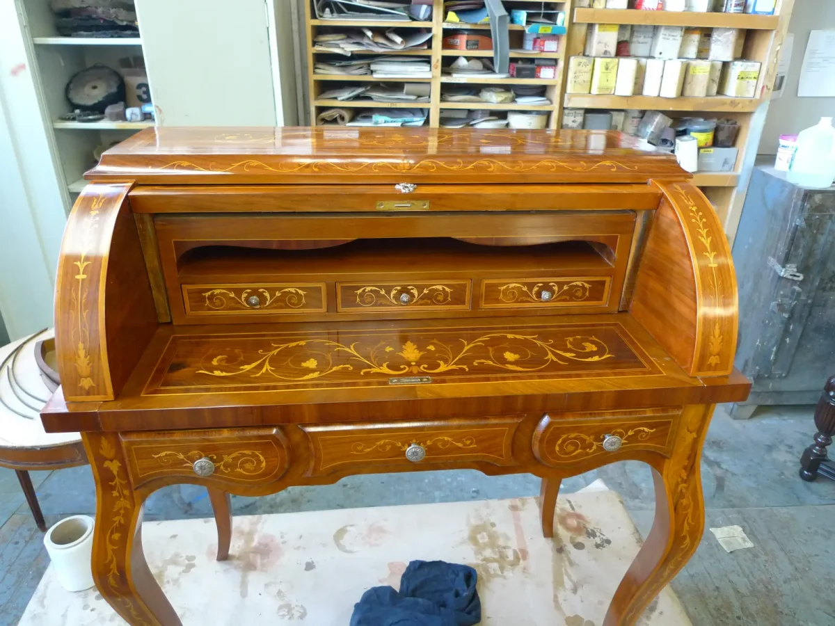 Louis XV Marquetry Cylinder Desk — Refinishing & Repair