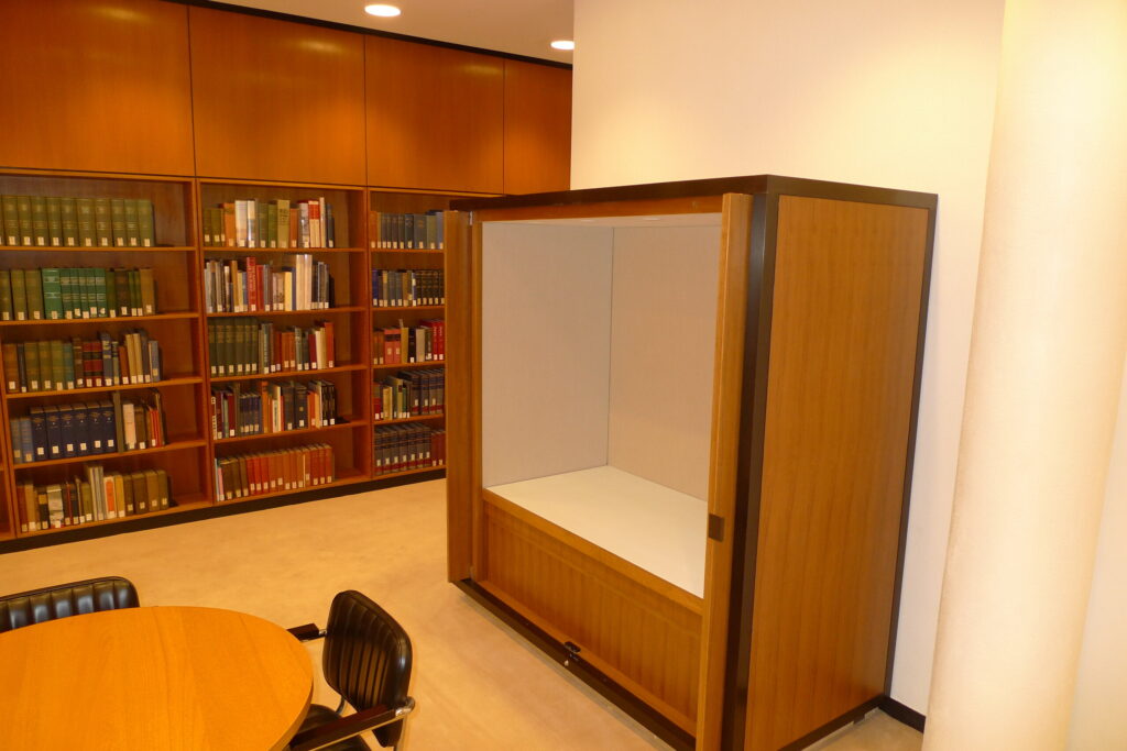 Installed wooden exhibition display case constructed for Yale University